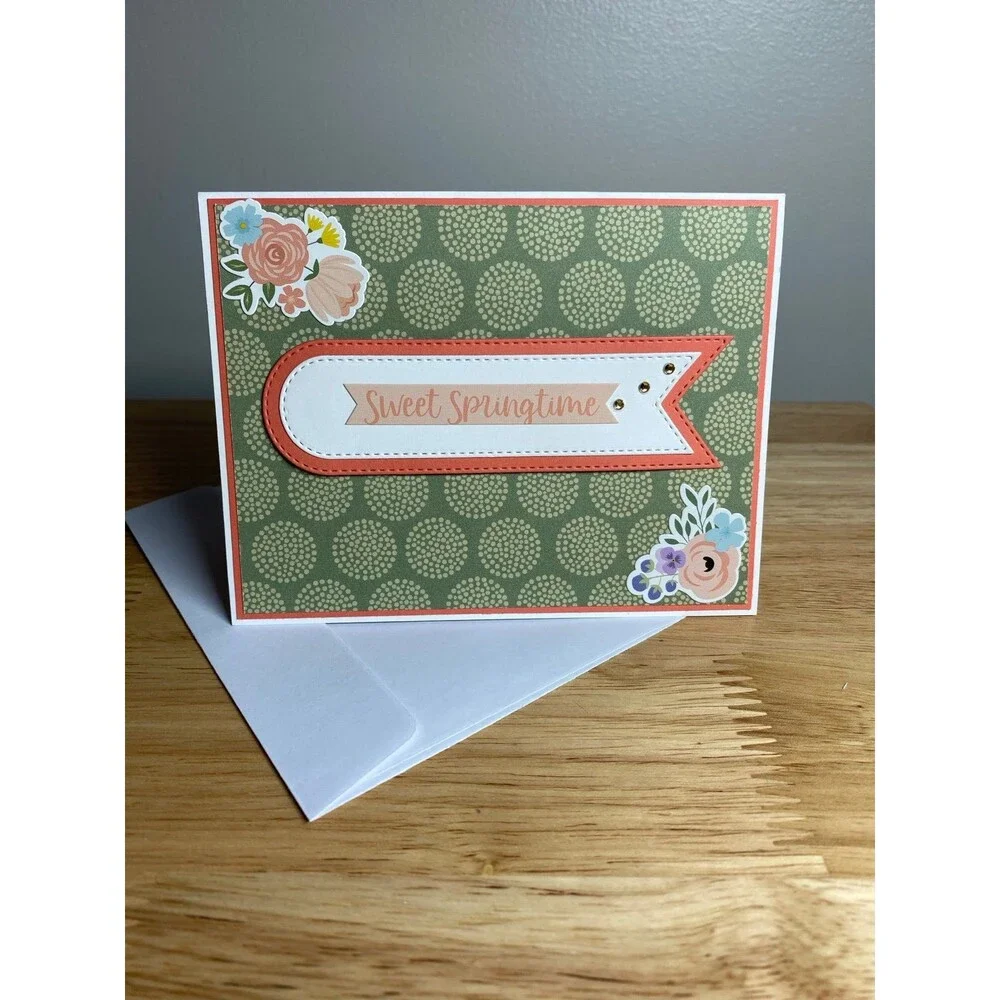 Handmade Spring Greeting Card A2 Floral Card Blank Inside w/ Envelope